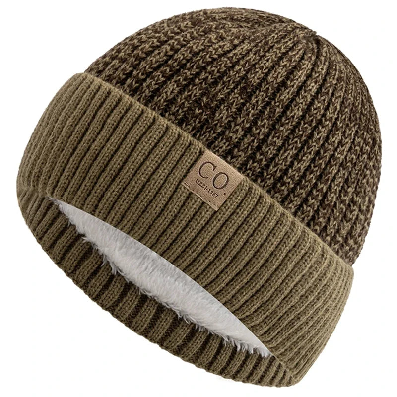 Bonnet Tricot Doublé Fourrure Bicolore Unisexe Chaud Hiver