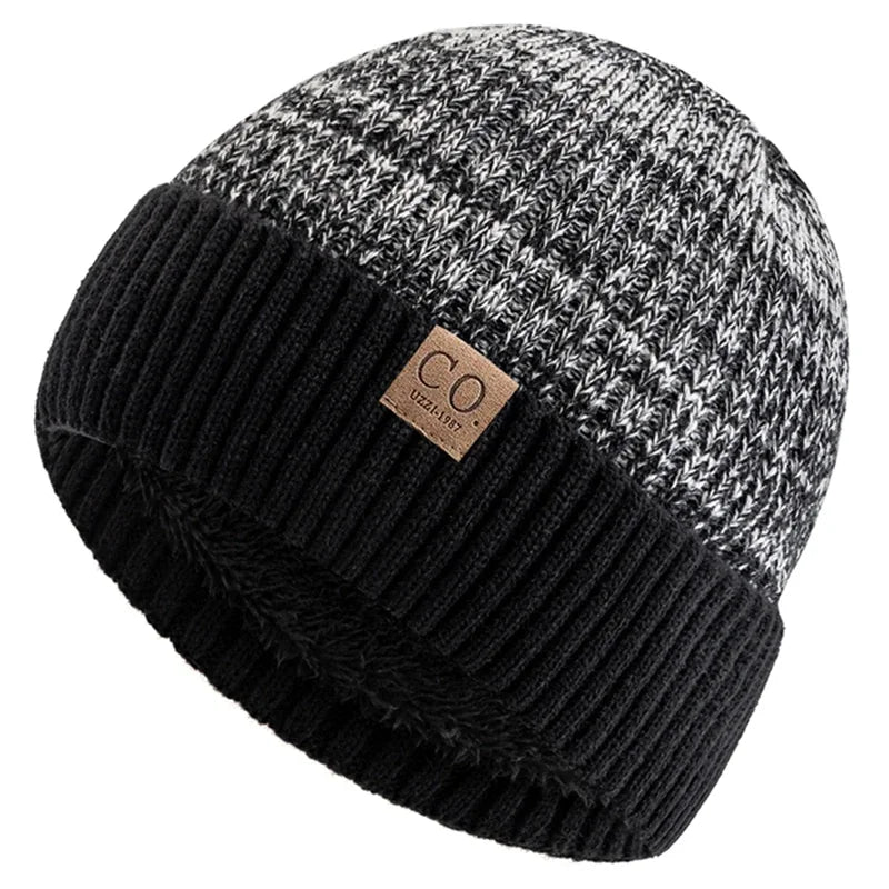 Bonnet Tricot Doublé Fourrure Bicolore Unisexe Chaud Hiver