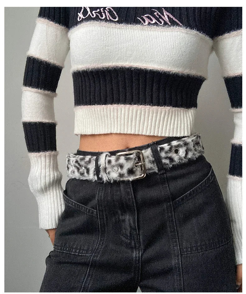 Ceinture en Daim Style Y2K Rose et Blanc