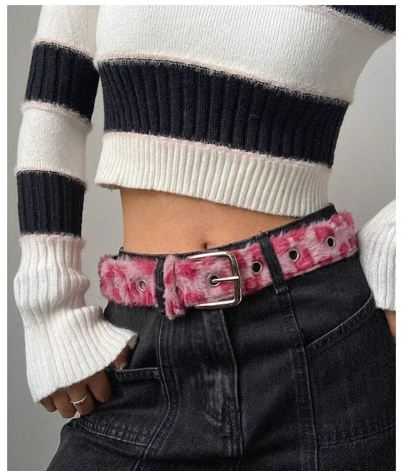 Ceinture en Daim Style Y2K Rose et Blanc