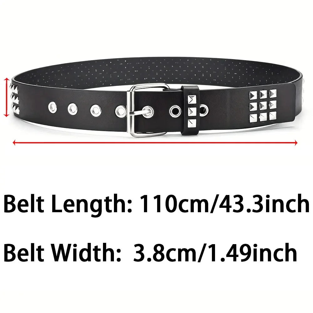 Ceinture Punk Avec Rivets Pyramide et Perle Carrée