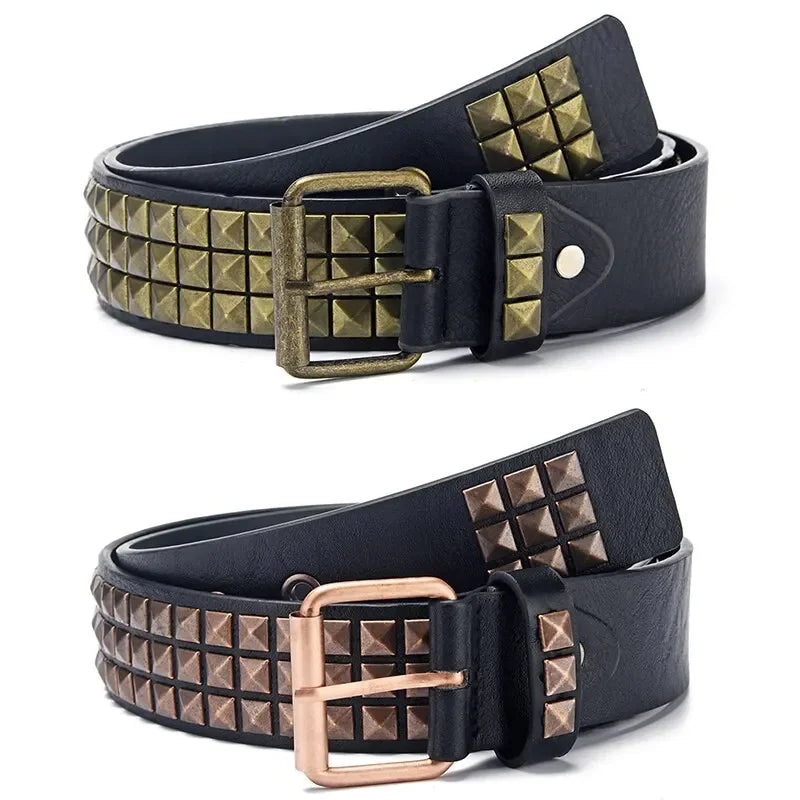 Ceinture Punk Avec Rivets Pyramide et Perle Carrée