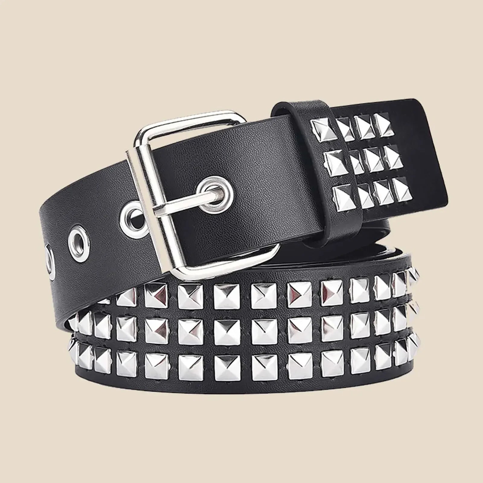 Ceinture Punk Avec Rivets Pyramide et Perle Carrée