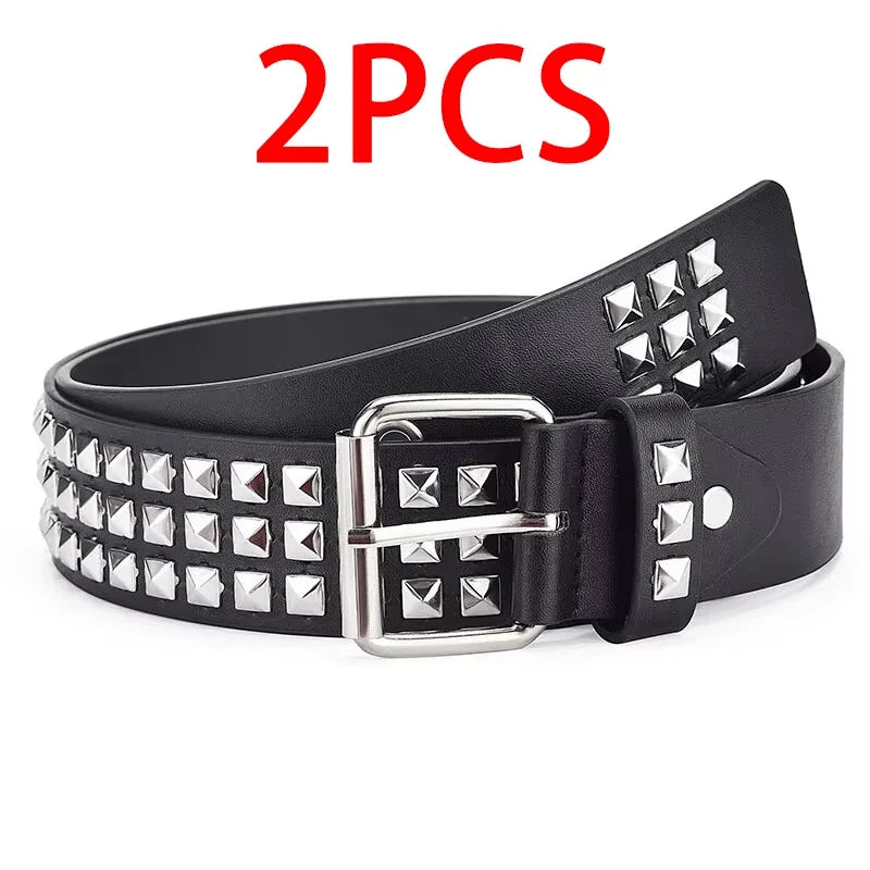 Ceinture Punk Avec Rivets Pyramide et Perle Carrée