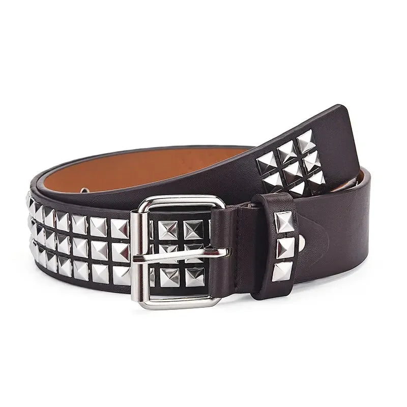 Ceinture Punk Avec Rivets Pyramide et Perle Carrée