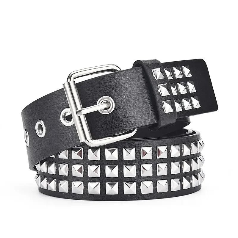 Ceinture Punk Avec Rivets Pyramide et Perle Carrée