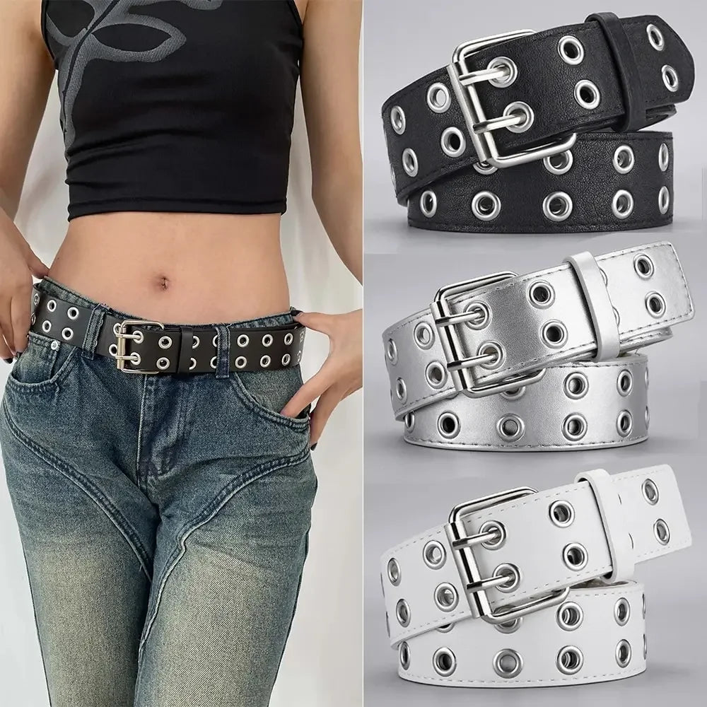Ceinture Punk Y2K Unisexe Double Trou sans Perforation 3,7 cm