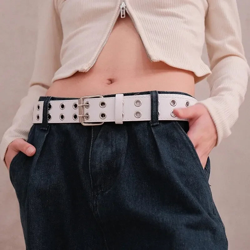 Ceinture Punk Y2K Unisexe Double Trou sans Perforation 3,7 cm