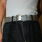Ceinture Punk Y2K Unisexe Double Trou sans Perforation 3,7 cm