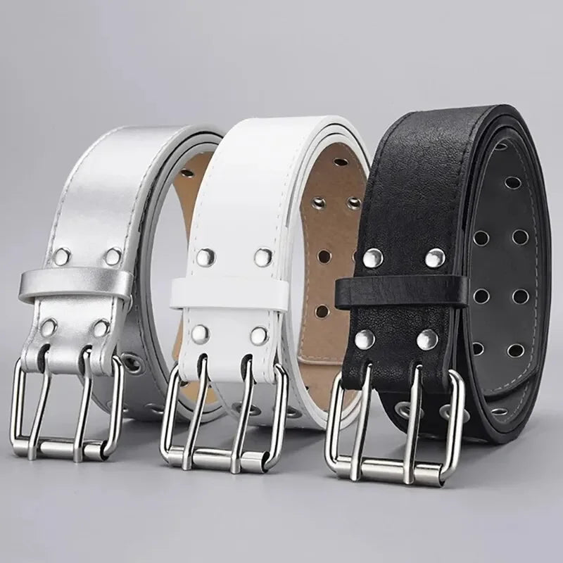 Ceinture Punk Y2K Unisexe Double Trou sans Perforation 3,7 cm