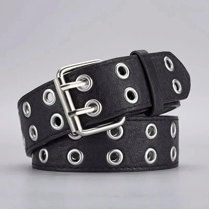 Ceinture Punk Y2K Unisexe Double Trou sans Perforation 3,7 cm