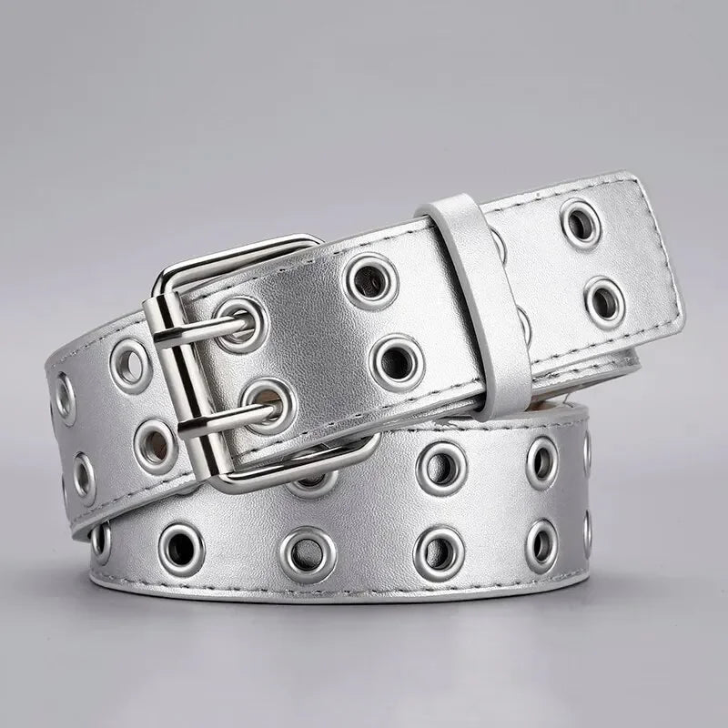 Ceinture Punk Y2K Unisexe Double Trou sans Perforation 3,7 cm