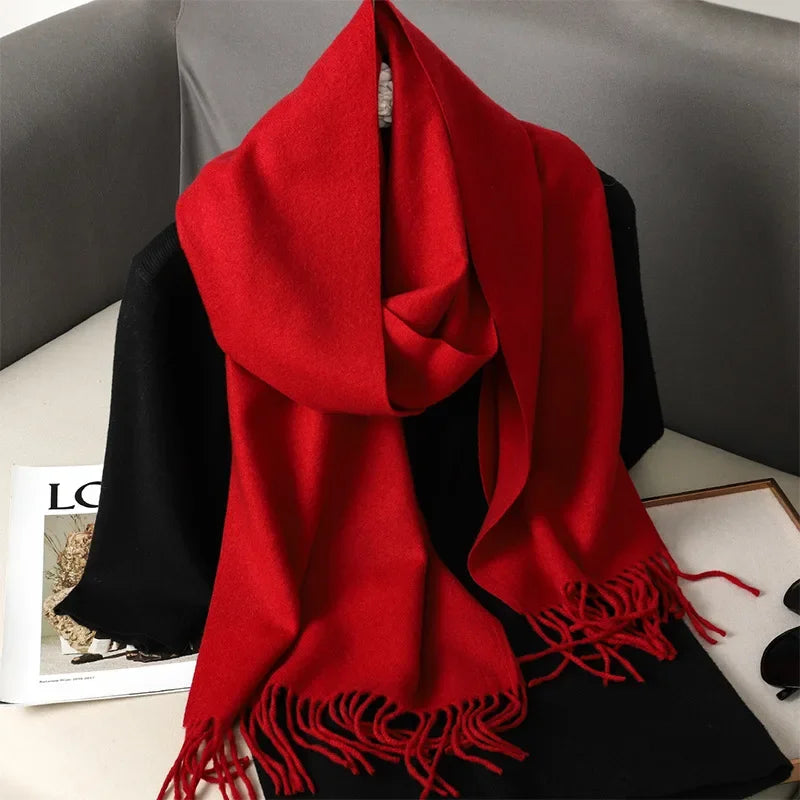 Écharpe Pashmina Polyester Épaisse Avec Franges pour Femme Hiver