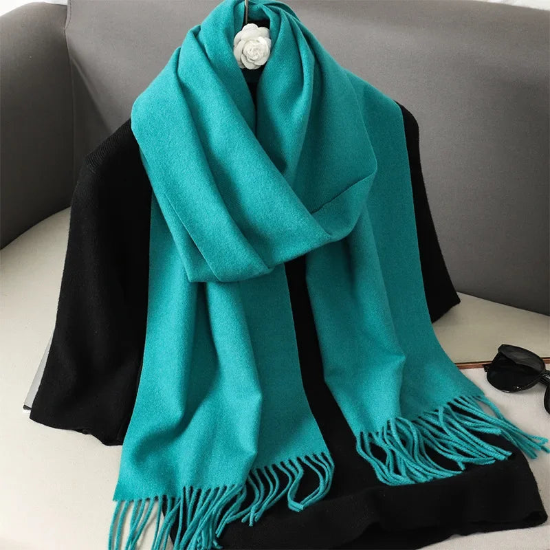 Écharpe Pashmina Polyester Épaisse Avec Franges pour Femme Hiver