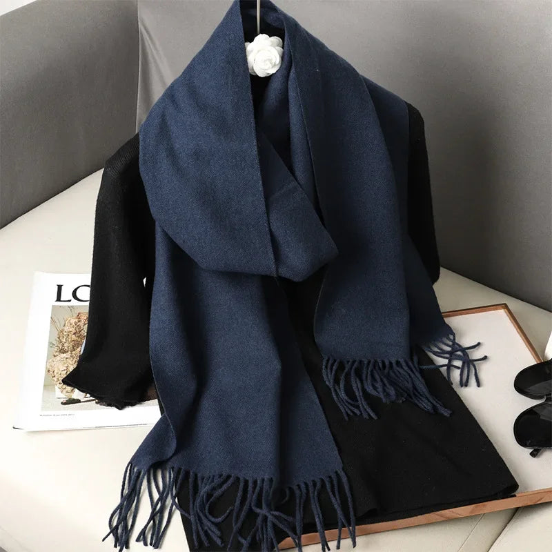 Écharpe Pashmina Polyester Épaisse Avec Franges pour Femme Hiver