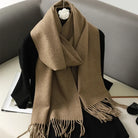Écharpe Pashmina Polyester Épaisse Avec Franges pour Femme Hiver