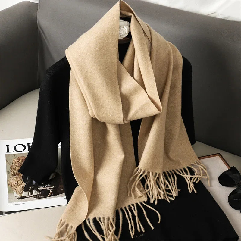 Écharpe Pashmina Polyester Épaisse Avec Franges pour Femme Hiver