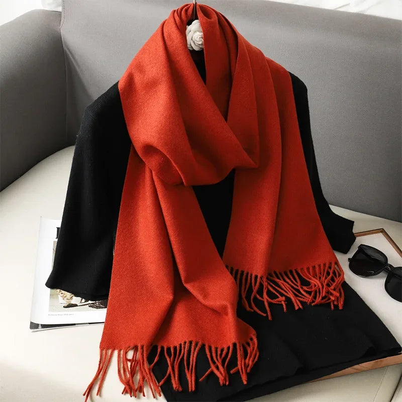 Écharpe Pashmina Polyester Épaisse Avec Franges pour Femme Hiver