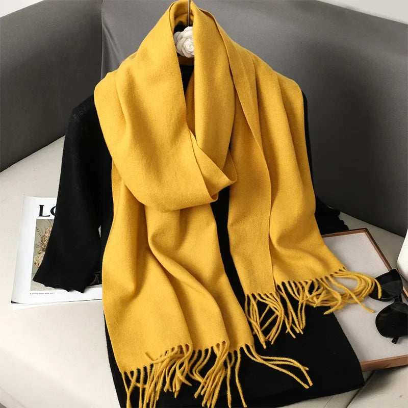 Écharpe Pashmina Polyester Épaisse Avec Franges pour Femme Hiver
