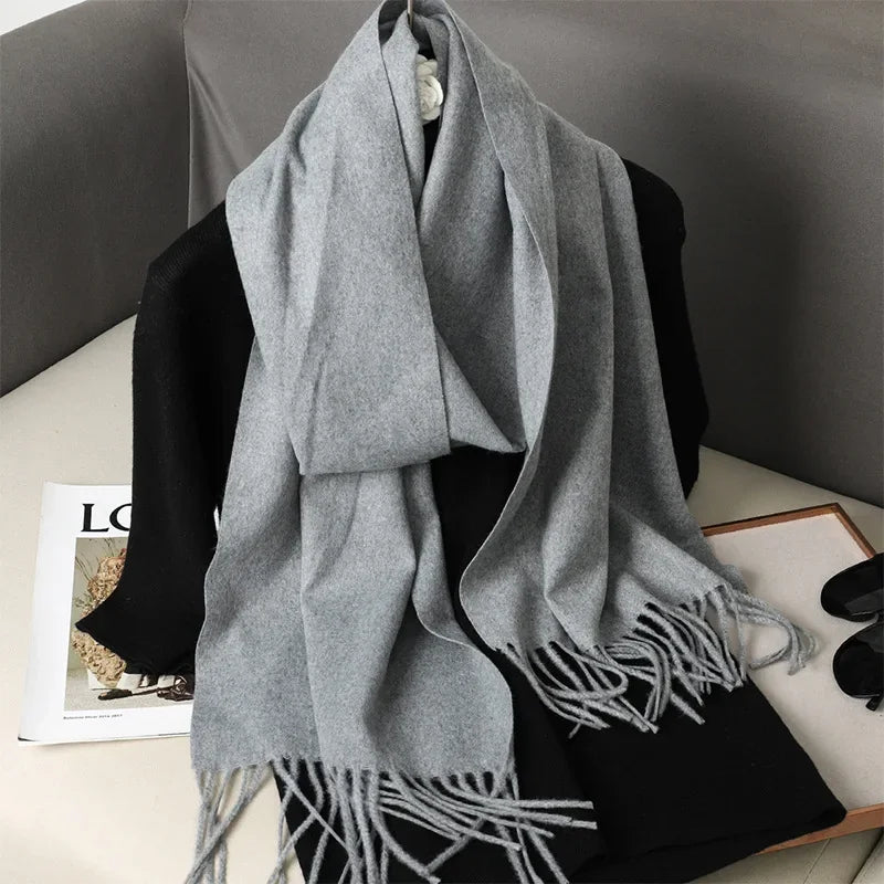Écharpe Pashmina Polyester Épaisse Avec Franges pour Femme Hiver