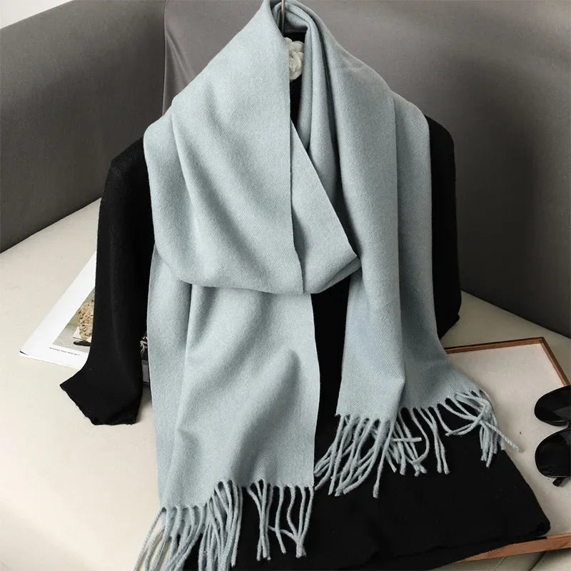 Écharpe Pashmina Polyester Épaisse Avec Franges pour Femme Hiver