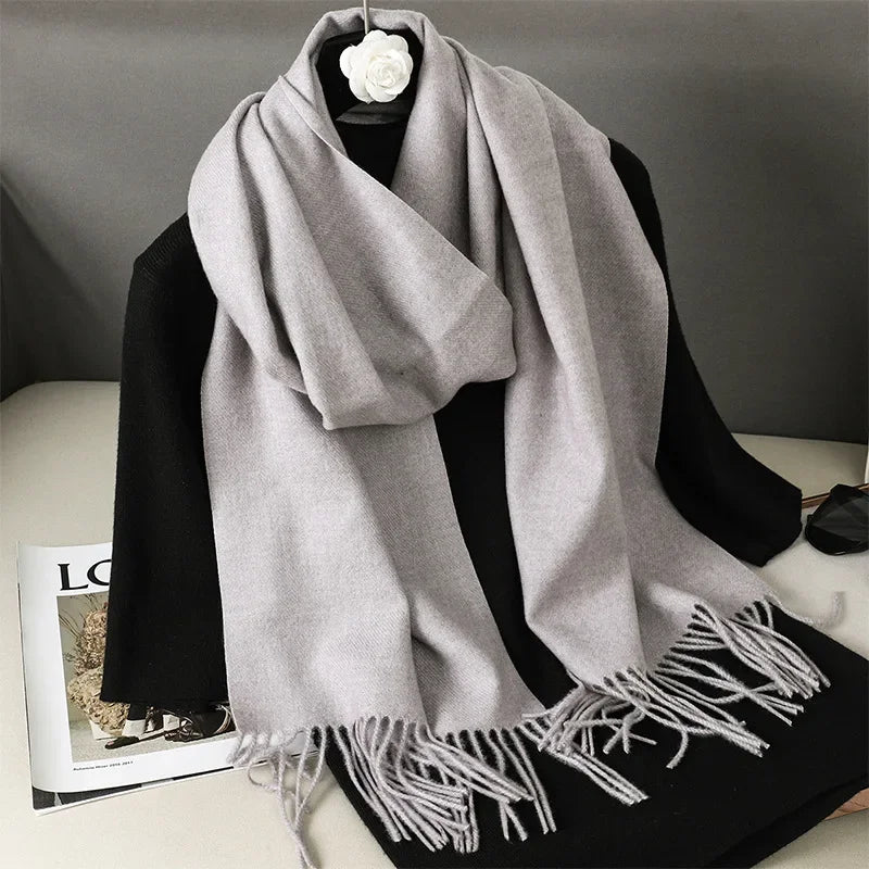 Écharpe Pashmina Polyester Épaisse Avec Franges pour Femme Hiver