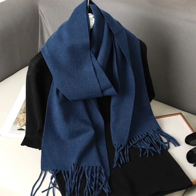 Écharpe Pashmina Polyester Épaisse Avec Franges pour Femme Hiver