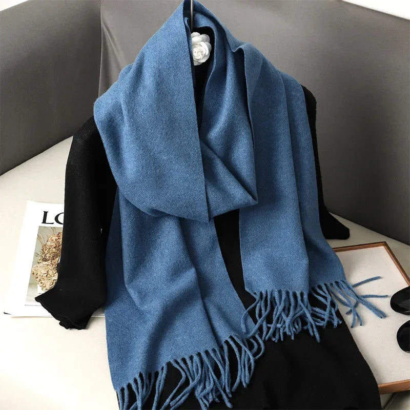 Écharpe Pashmina Polyester Épaisse Avec Franges pour Femme Hiver