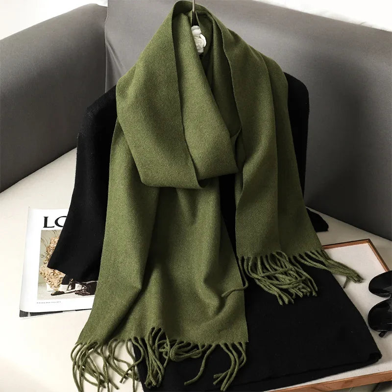 Écharpe Pashmina Polyester Épaisse Avec Franges pour Femme Hiver