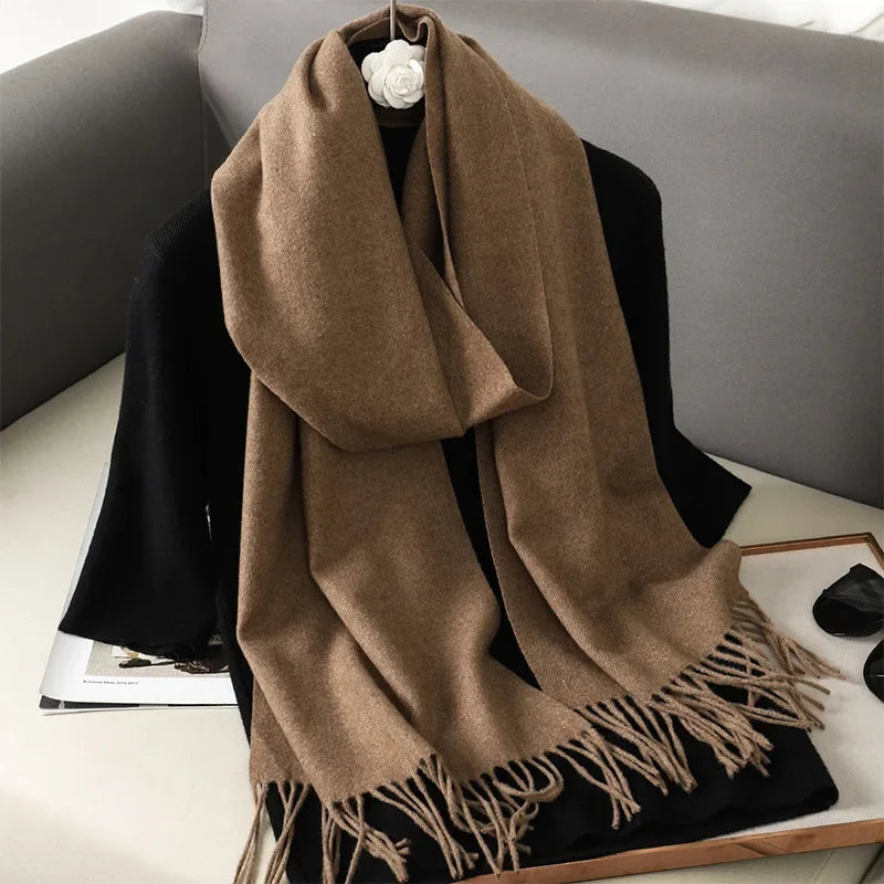 Écharpe Pashmina Polyester Épaisse Avec Franges pour Femme Hiver