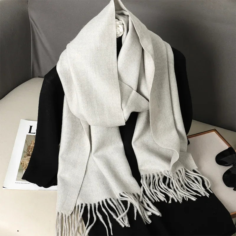 Écharpe Pashmina Polyester Épaisse Avec Franges pour Femme Hiver