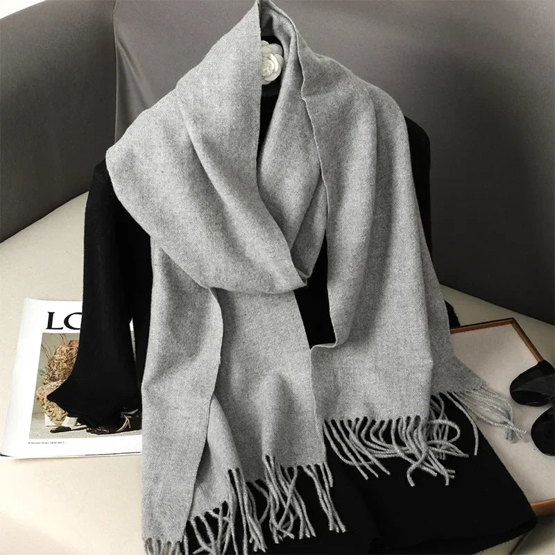 Écharpe Pashmina Polyester Épaisse Avec Franges pour Femme Hiver