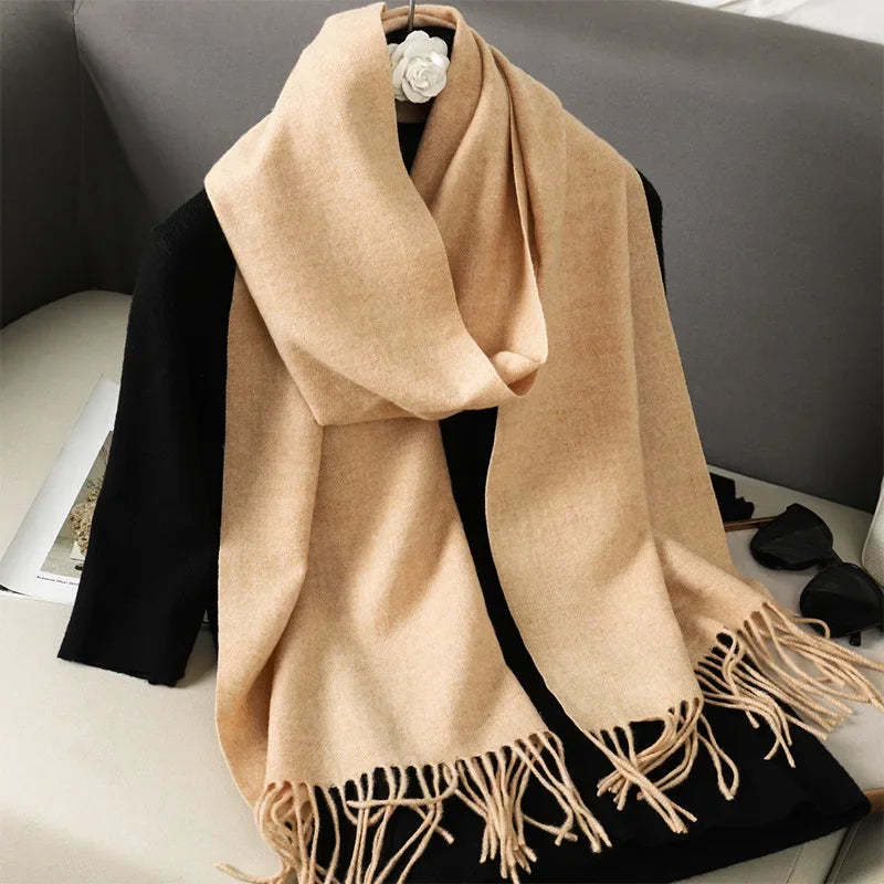 Écharpe Pashmina Polyester Épaisse Avec Franges pour Femme Hiver