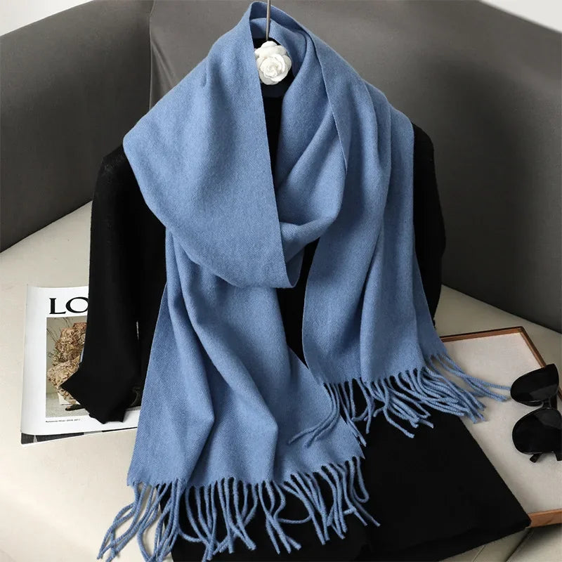 Écharpe Pashmina Polyester Épaisse Avec Franges pour Femme Hiver