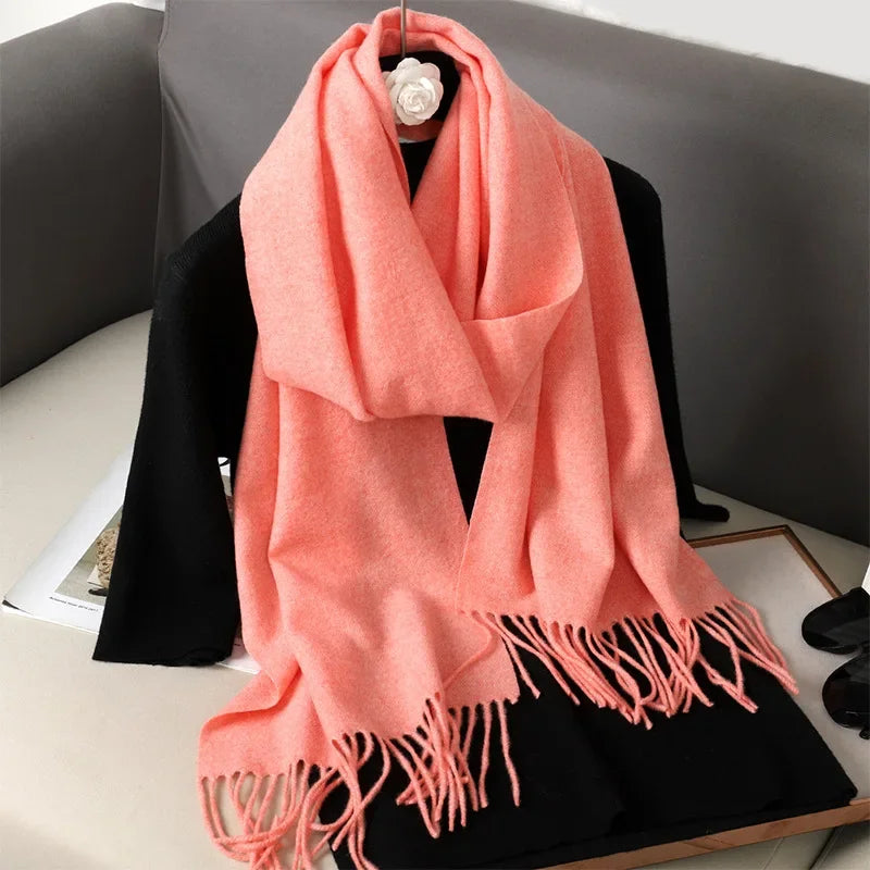 Écharpe Pashmina Polyester Épaisse Avec Franges pour Femme Hiver