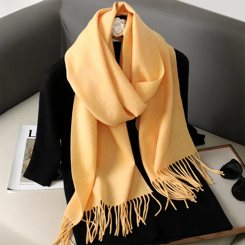 Écharpe Pashmina Polyester Épaisse Avec Franges pour Femme Hiver