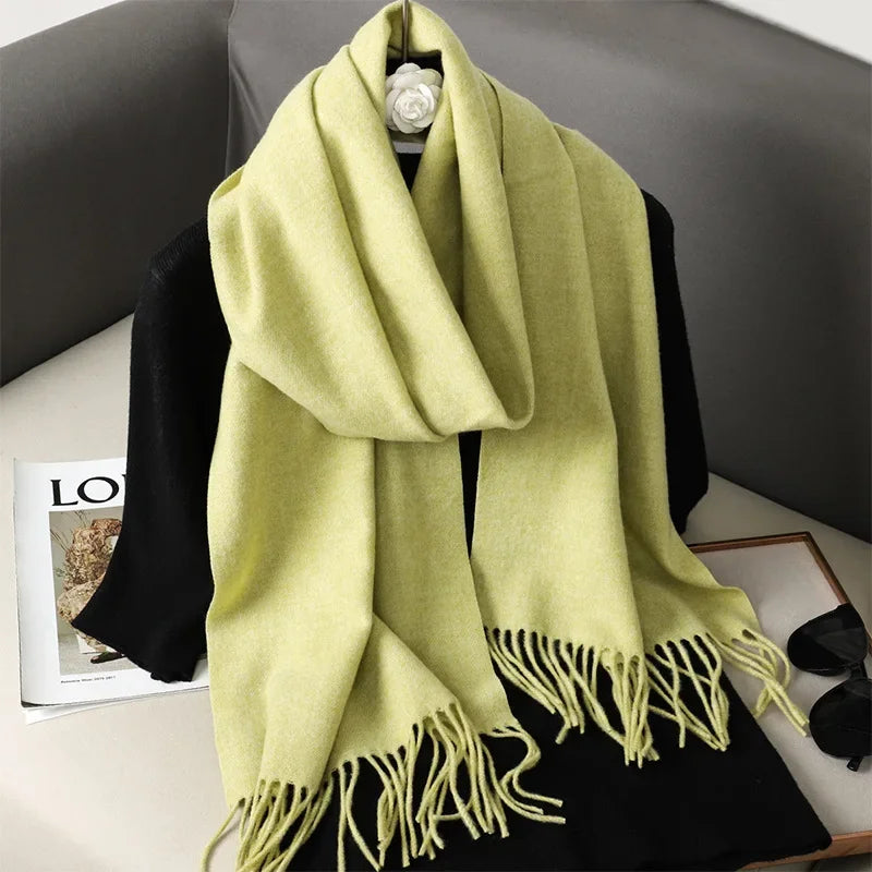 Écharpe Pashmina Polyester Épaisse Avec Franges pour Femme Hiver