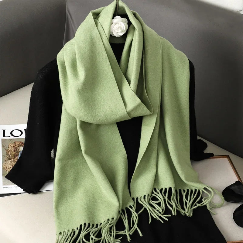 Écharpe Pashmina Polyester Épaisse Avec Franges pour Femme Hiver