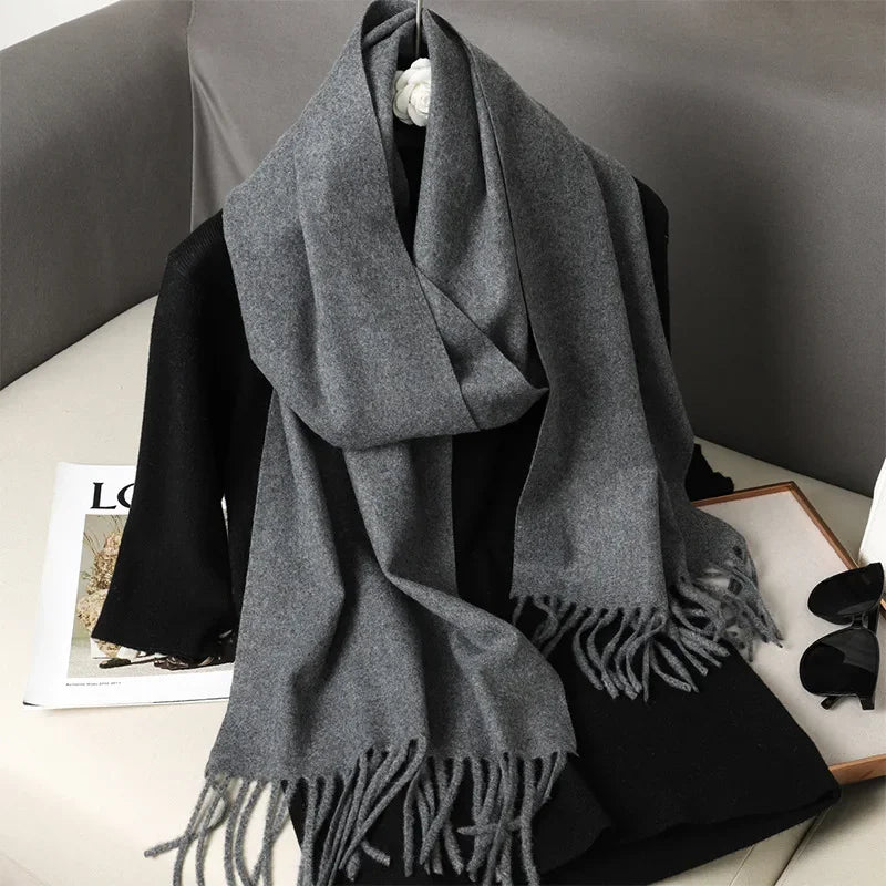 Écharpe Pashmina Polyester Épaisse Avec Franges pour Femme Hiver