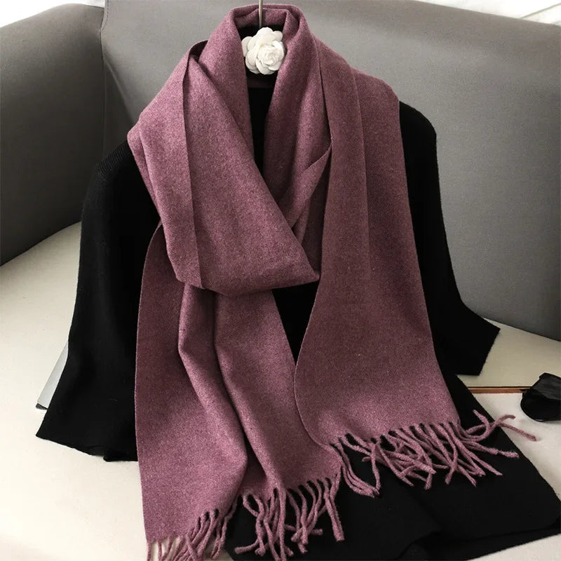 Écharpe Pashmina Polyester Épaisse Avec Franges pour Femme Hiver
