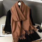 Écharpe Pashmina Polyester Épaisse Avec Franges pour Femme Hiver