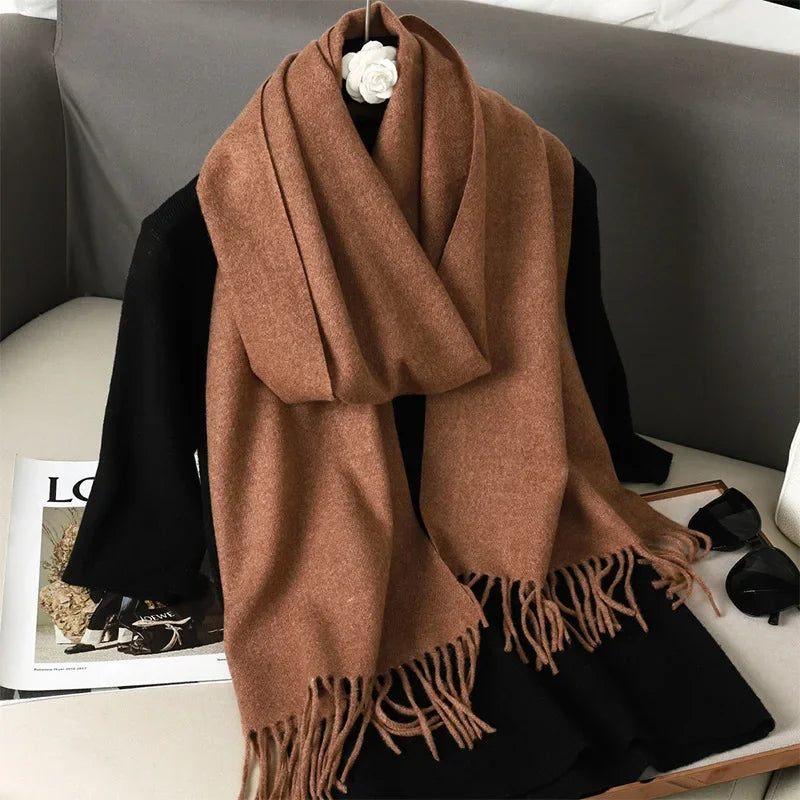 Écharpe Pashmina Polyester Épaisse Avec Franges pour Femme Hiver