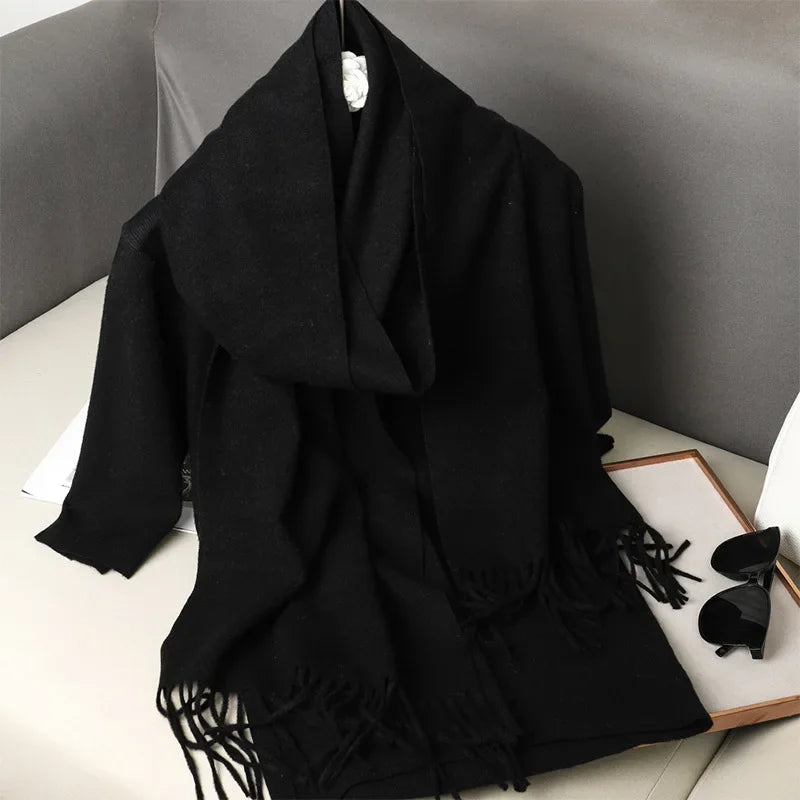 Écharpe Pashmina Polyester Épaisse Avec Franges pour Femme Hiver
