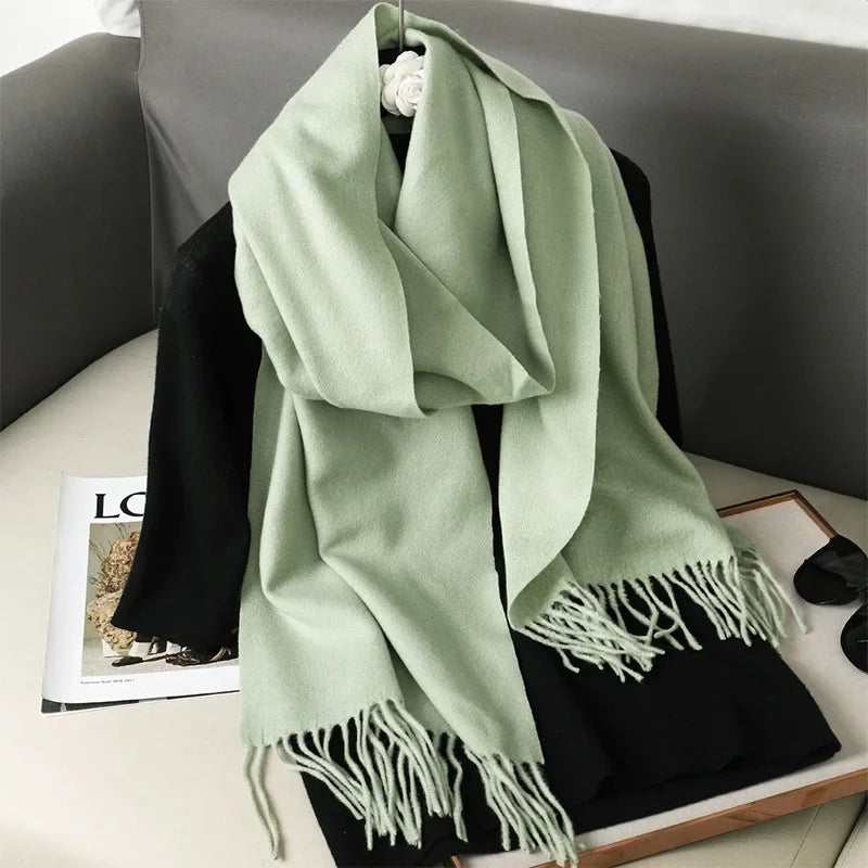 Écharpe Pashmina Polyester Épaisse Avec Franges pour Femme Hiver