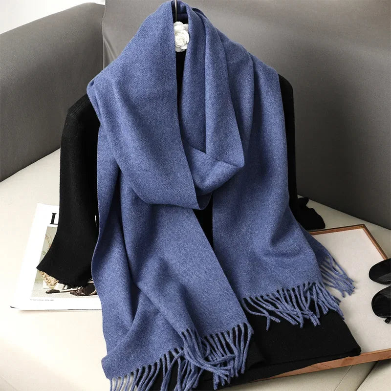 Écharpe Pashmina Polyester Épaisse Avec Franges pour Femme Hiver