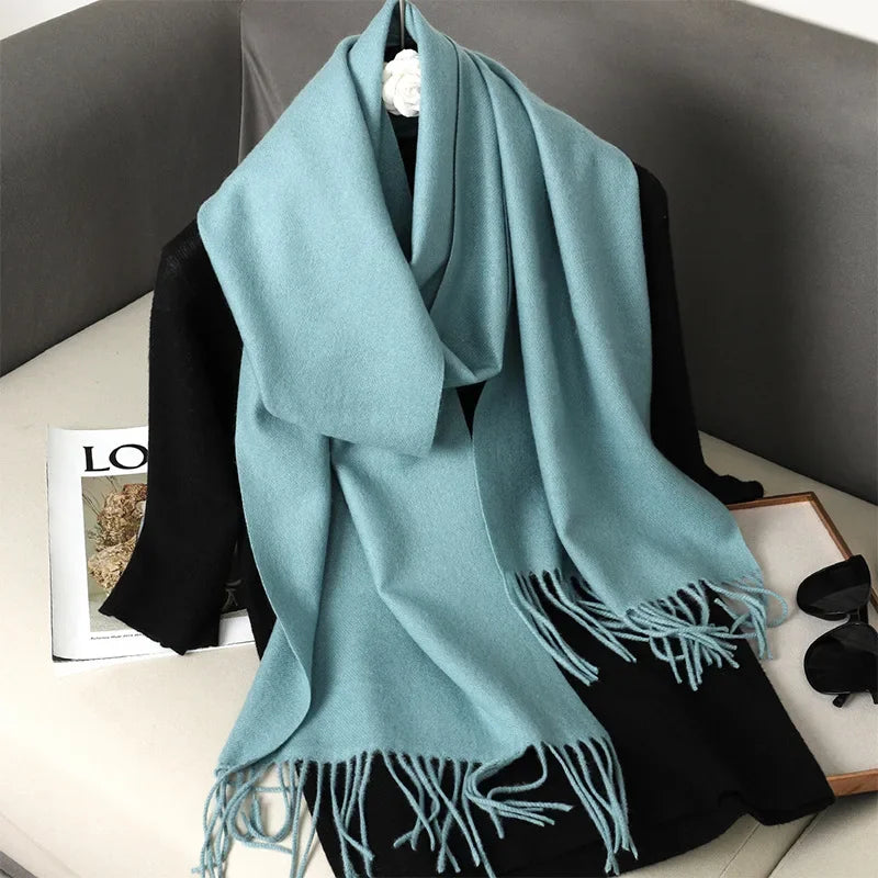 Écharpe Pashmina Polyester Épaisse Avec Franges pour Femme Hiver
