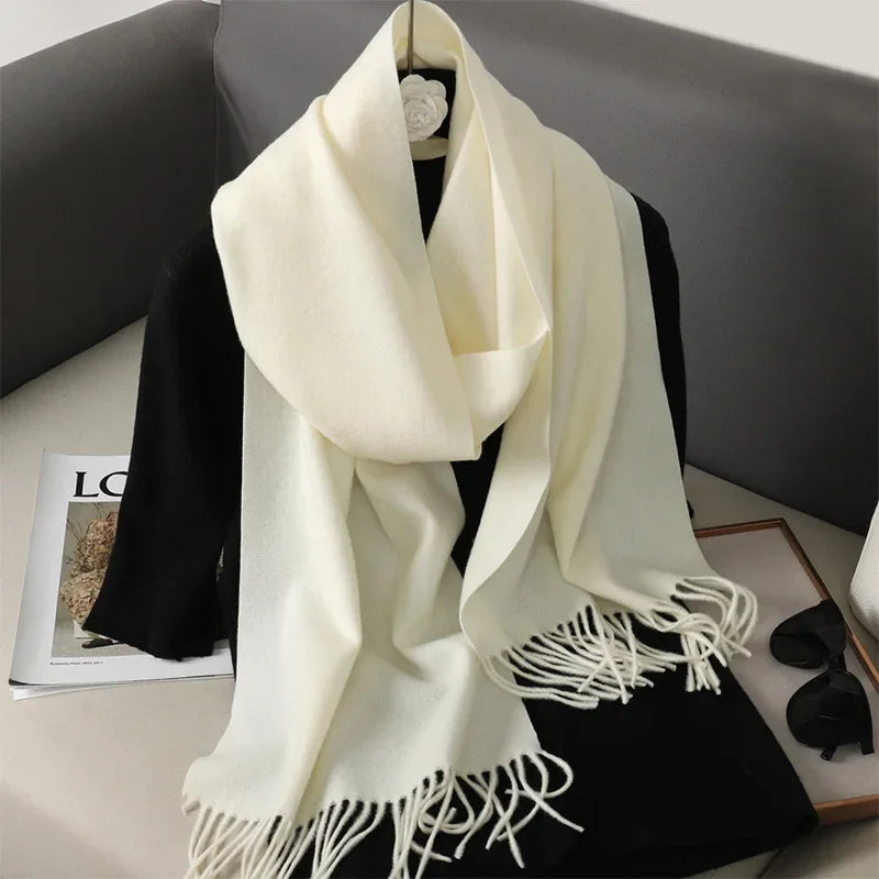 Écharpe Pashmina Polyester Épaisse Avec Franges pour Femme Hiver