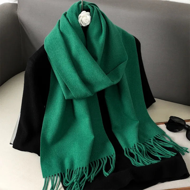 Écharpe Pashmina Polyester Épaisse Avec Franges pour Femme Hiver
