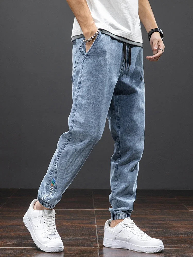 Jean Cargo Baggy Homme Taille Élastique Pantalon Sarouel Denim