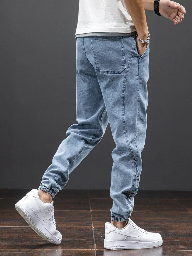 Jean Cargo Baggy Homme Taille Élastique Pantalon Sarouel Denim